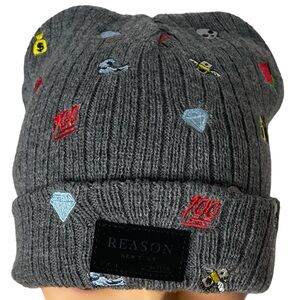 Reason New York Knit Beanie Stretch to fit OS Graphics Embroidered